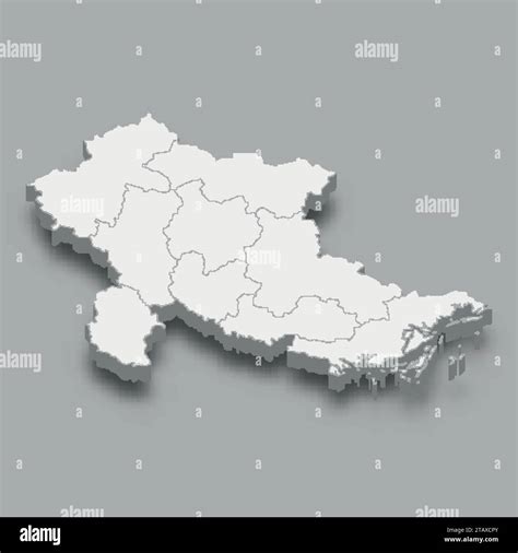 D Isometric Map Northeast Region Of Vietnam Isolated With Shadow