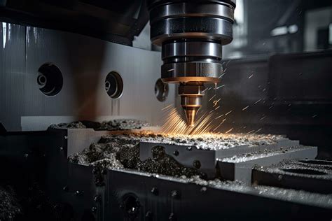 CNC milling machine cutting metal with sparks. Metalworking industry, CNC machine tool in a ...