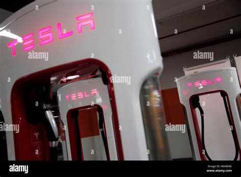 File View Of Logos At The World S Largest Supercharger Station Of Tesla Inside An Underground