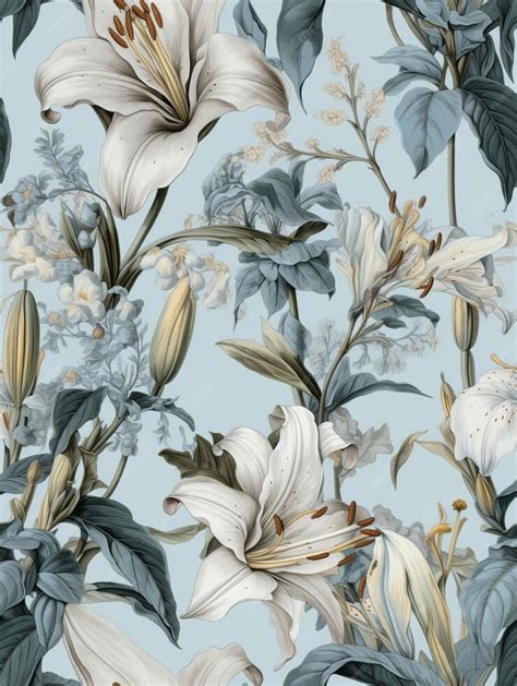 Premium Photo | A floral wallpaper with white and blue flowers.