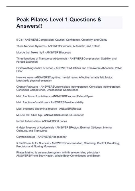 Peak Pilates Level 1 Questions & Answers!! - Peak Pilates - Stuvia US