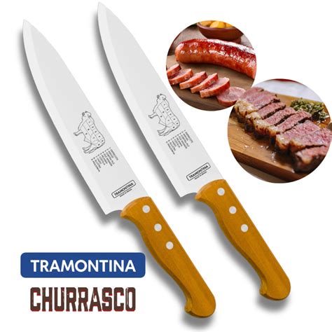 Kit 2 Facas P Churrasco Carne Tramontina Inox 8 Madeira Shopee Brasil