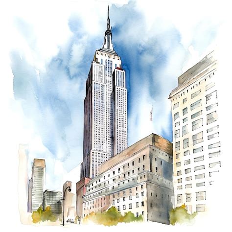 Premium Photo A Watercolor Painting Of The Empire State Building