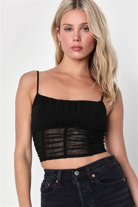 Sexy Black Mesh Top Sleeveless Top Bustier Crop Top Lulus