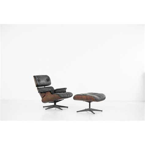 Fauteuil Lounge Vintage En Palissandre Et Cuir Par Charles Et Ray Eames