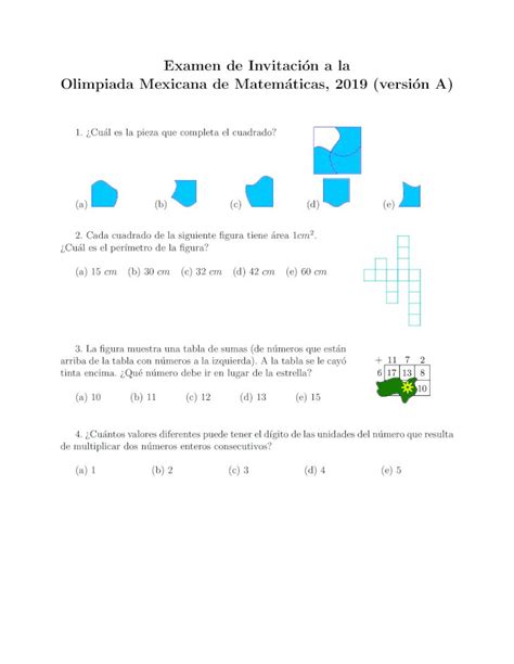 Pdf Examen De Invitaci On A La Olimpiada Mexicana De Matem Ommags