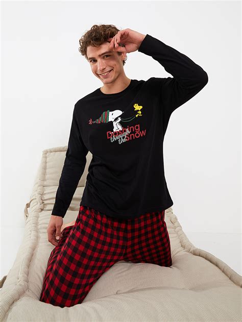 Standard Pattern Snoopy Printed Men S Pajamas Set W Fu Z Ltq