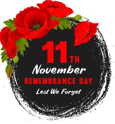 11 November Poppy Remembrance Day Card Royalty Free Vector