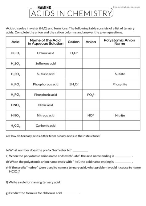 Free Printable Naming Acids Worksheets