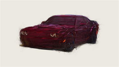 Dodge Challenger Srt Hellcat Widebody Car Drawing Digital Art By