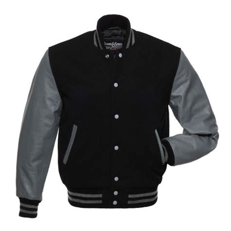 Jacketshop Jacket Black Wool Grey Leather Varsity Jackets