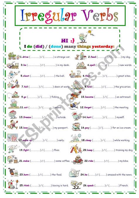 Worksheets Irregular Verbs Second Language Esl Interactive Hot Sex