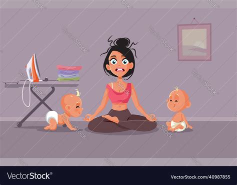 Stressed mom of twins trying to relax cartoon Vector Image