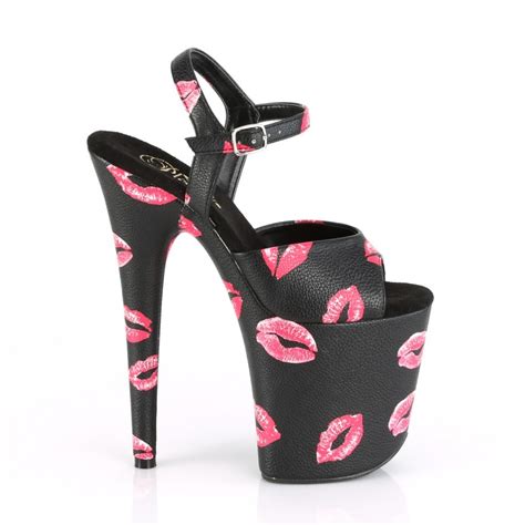 Sandales Plateformes Hautes Pleaser Flamingo Kisses Noir Talons Oh