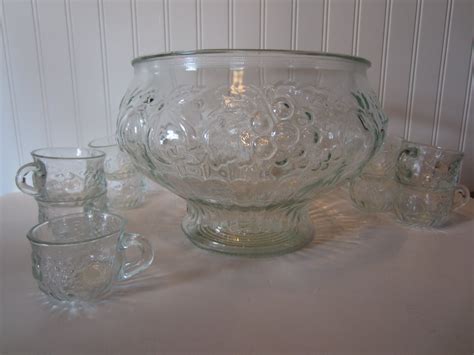 Vintage Punch Bowl Set by Jeannette Glass Co... Grapes and