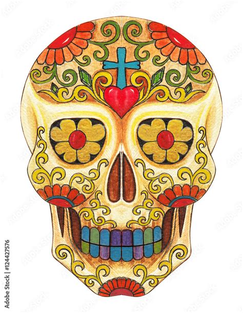 Day Of The Dead Skull Drawing Colorful