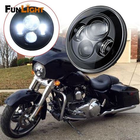 1psc Black 7 Inch Round Motorcycle Led Projector Daymaker Hilo Beam Headlight For Harley