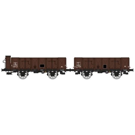 Set de 2 wagons Tombereau OCEM 19 brun tôlés avec et sans guérite