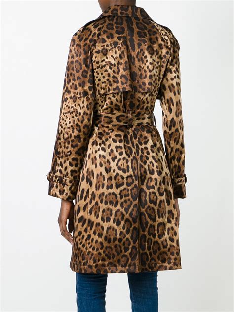 Dolce And Gabbana Silk Leopard Print Trench Coat In Brown Lyst