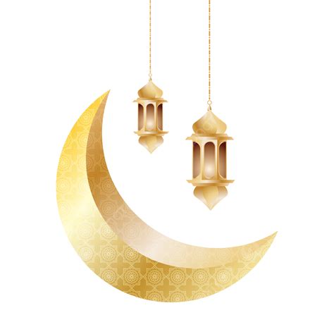 Moon And Lantern 3d Gold Ramadan Decoration Vector Moon And Lantern