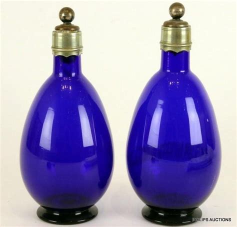 Victorian Bristol Blue Glass Decanters With Silver Plated Mounts British Victorian Glass