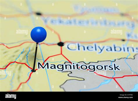 magnitogorsk pinned   map  russia stock photo alamy