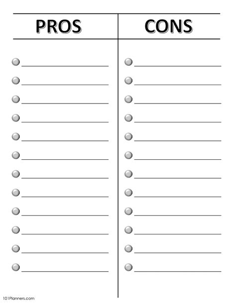 Pros And Cons Chart With Scale Pros And Cons Table Template