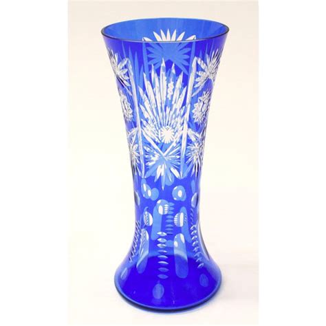 Vintage Czech Bohemian Cobalt Blue Cut To Clear Crystal Vase Chairish