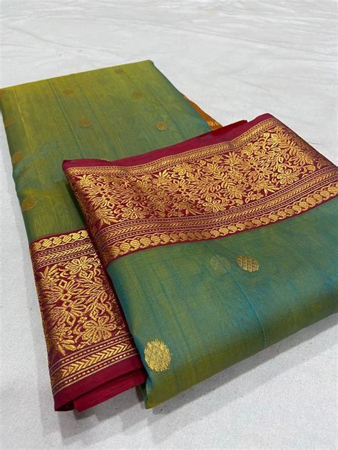 Buy Eucalyptus Color Organza Chanderi Katan Silk Saree ZR 613 Online In