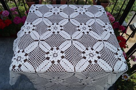 White Crochet Rectangle Tablecloth 145 Cm./ 90 Cm. Table - Etsy