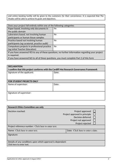 Ethics Approval Form For Research Or Enterprise Project