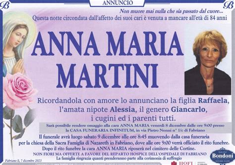 Funerali A Fabriano Anna Maria Martini Necrologi Italia