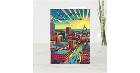 Madison, Wisconsin City Skyline at Sunset Card | Zazzle