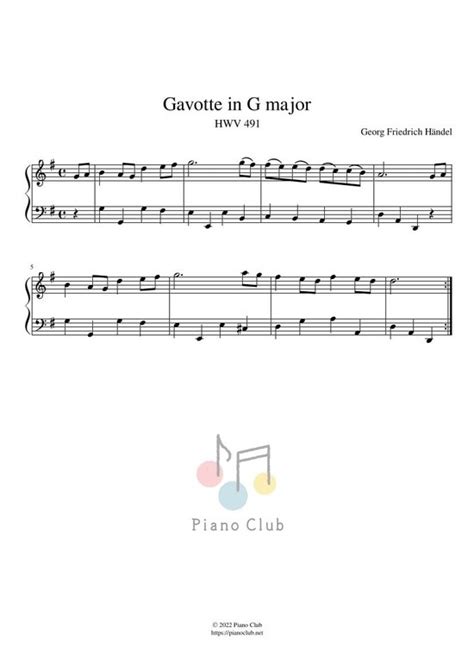 Gavotte in G major HWV 491 Georg Friedrich Händel Piano Sheet