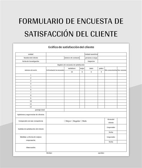 Plantilla De Formato Excel Formulario De Encuesta De Satisfacci N Del