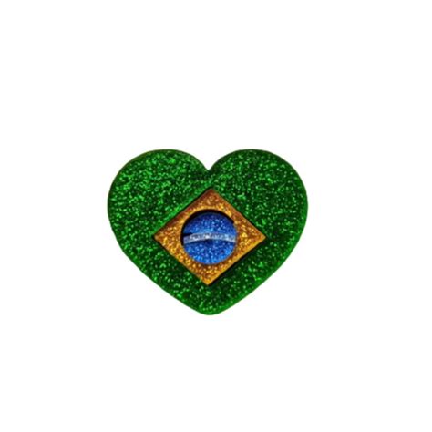 Aplique Acrilico Coracao Bandeira Do Brasil Glitter Elo7