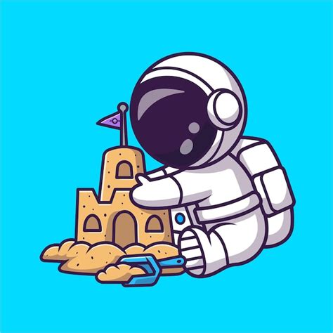 Lindo astronauta jugando castillo de arena en la ilustración de icono