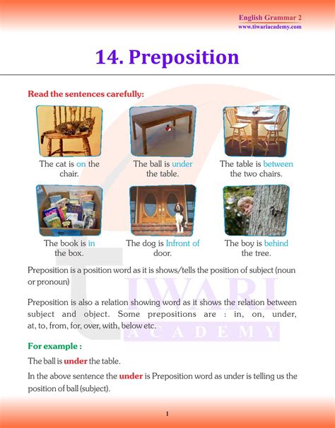 Class 2 English Grammar Chapter 14 Preposition And Its Uses In PDF