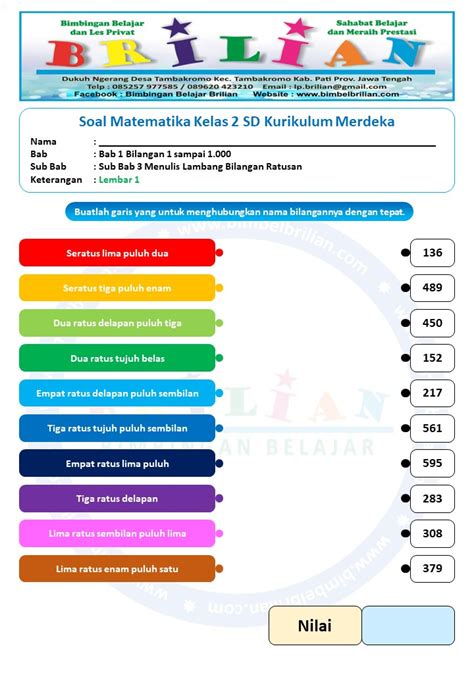 Soal Menulis Lambang Bilangan Kelas 2 Sd Kurikulum Merdeka Lembar 1 Dan