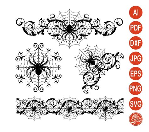 Spider Web Svg Halloween Spider Clipart Dxf Border Corner Etsy