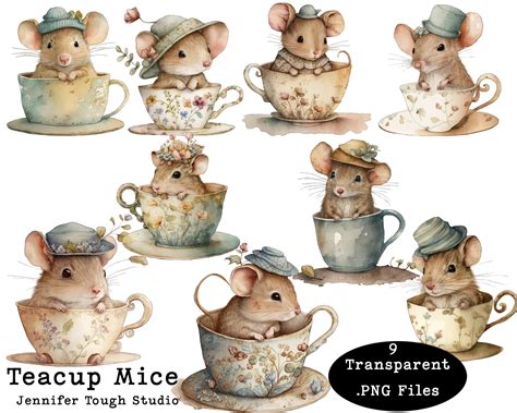 Teacup Mice Adorable Mice In Fancy Cup Large Clipart Png Etsy