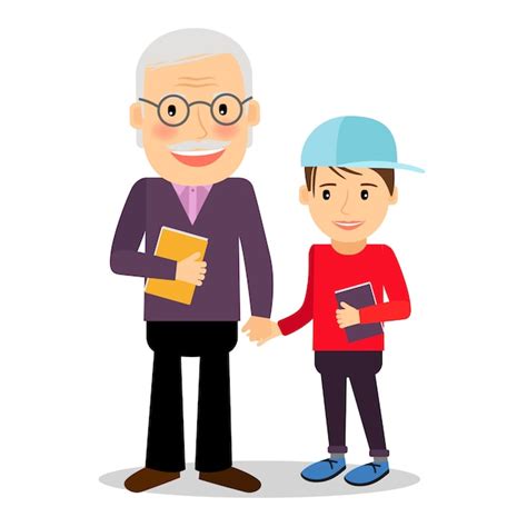 Premium Vector Grandfather And Grandson Reading Books