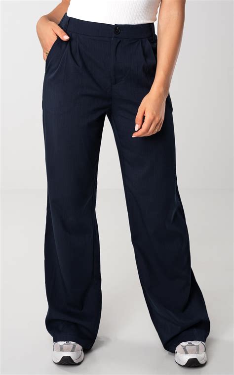 Wide Leg Pantalon Met Krijtstreep Donkerblauw