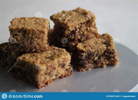 Homemade Breakfast Bar With Oats Banana Chocolate Walnut And Almonds Stock Image Image Of