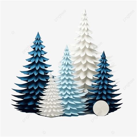 Composición Navideña Con Abetos De Papel Azul Y Blanco PNG Arbol De