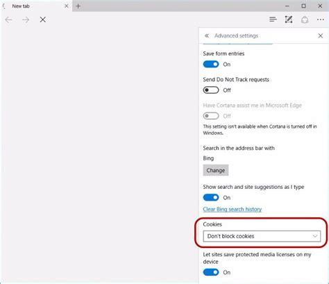 Microsoft Edge Cookie Settings
