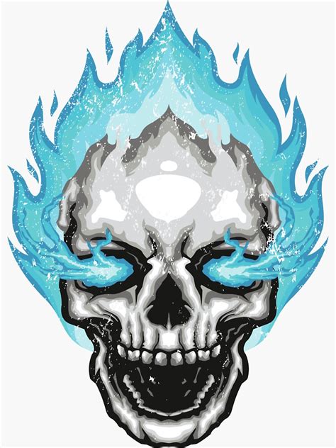 "Skull on Fire Blue Flame Tattoo" Sticker for Sale by bouncymelon ...