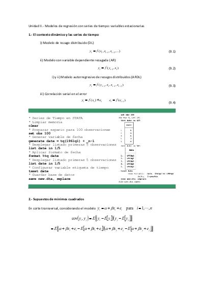 Unidad Ii Modelos De Regresi N Con Series De Tiempo Variables