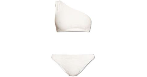 Balmain Logo Jacquard One Shoulder Bikini In White Lyst