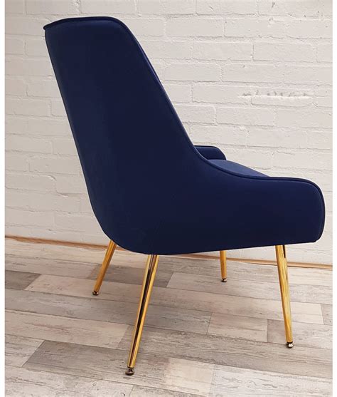 Navy Blue Velvet Dining Chair With Metal Gold Finish Legs Etsy